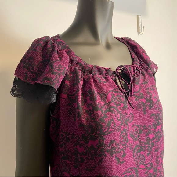 ⚪️ VTG NWT LAURA / Fred David paisley chiffon goth with lace trimming - Picture 4 of 8